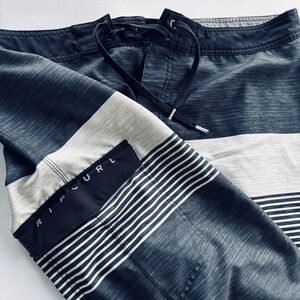Rip Curl Board Shorts‎ Men's 38 Striped Drawstring Swim Trunks Surf Polyeste